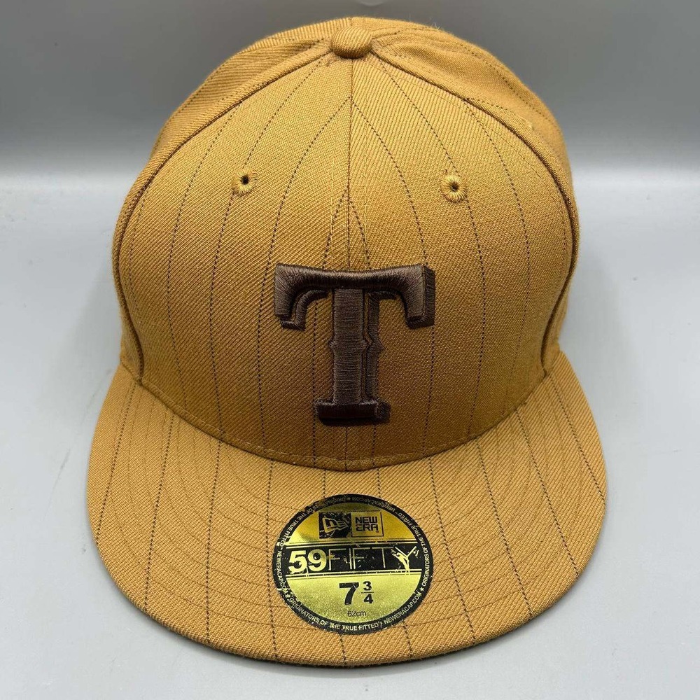 Texas Rangers MLB Hat Men 7 3/4 Brown Pinstripe 59Fifty New Era Fitted Cap Wool
